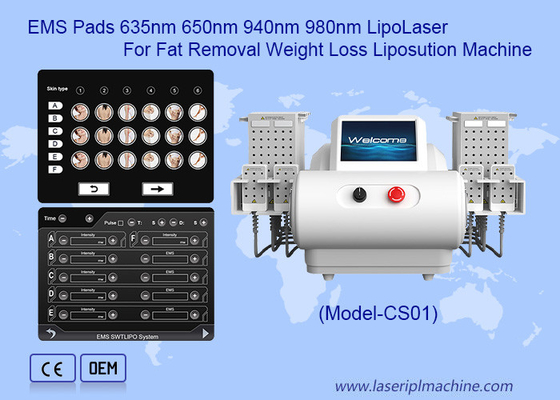 EMS Pads 635nm 650nm 940nm 980nm LipoLaser máy hút mỡ để giảm cân