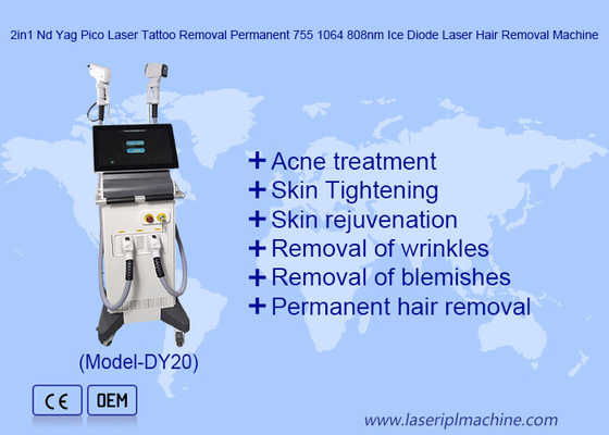 2in1 Nd Yag Pico Laser Xóa hình xăm vĩnh viễn 755 1064 808nm Ice Diode Laser Xóa tóc Máy