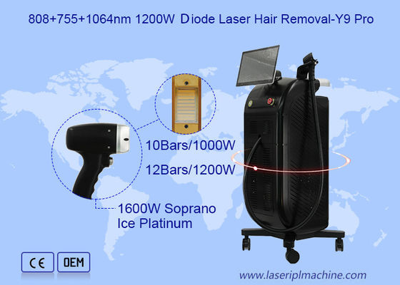 Máy xử lý đơn 3 bước sóng 808 755 1064nm 1200W Diode Laser Hair Removal Y9 Pro